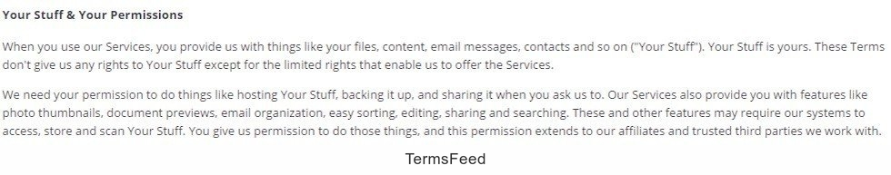 Your Stuff and Permissions clause from Dropbox Terms of Service