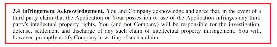 Example of Infringement Acknowledgement Clause