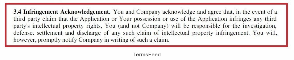 Example of Infringement Acknowledgement Clause