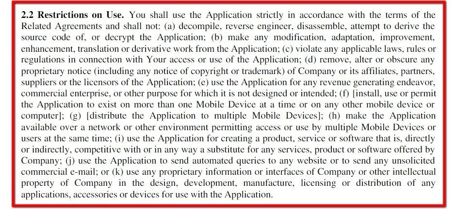 Example of Restrictions on Use Clause