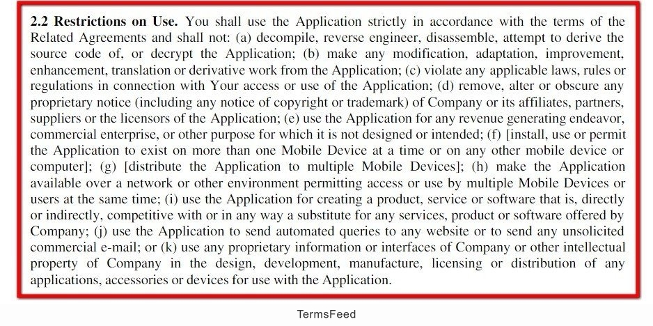 Example of Restrictions on Use Clause