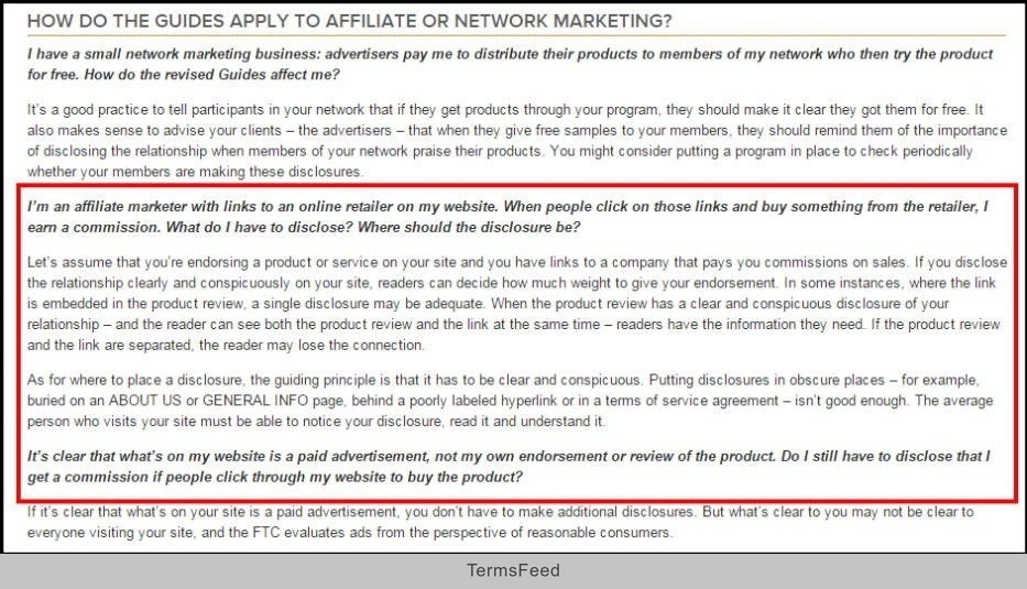 FTC Endorsement Guide on Affiliate Links