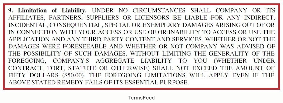 Example of Limitation of Liability Clause
