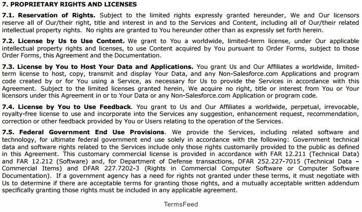 Salesforce Master Subscription Agreement: Proprietary Rights clause