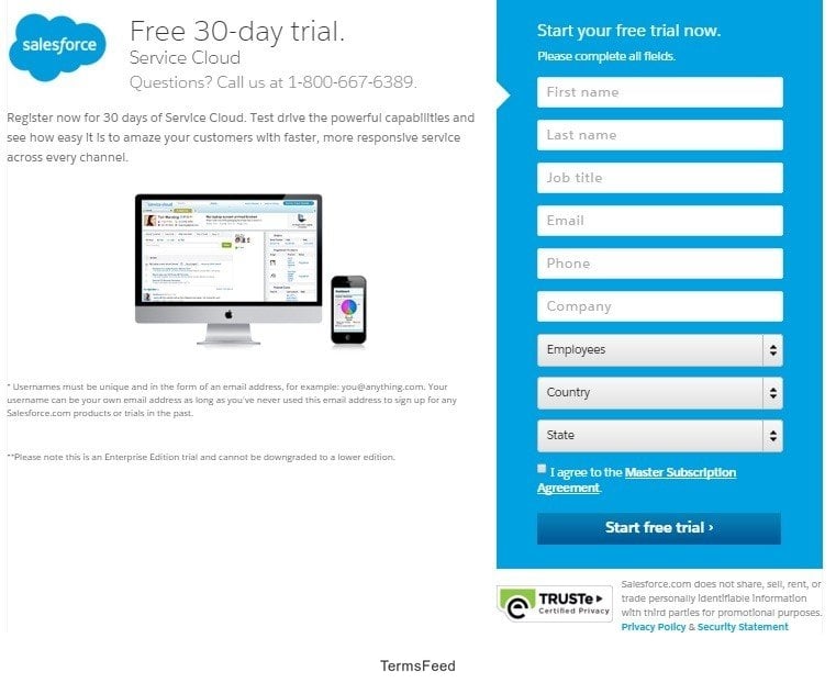 Registration form from SalesForce
