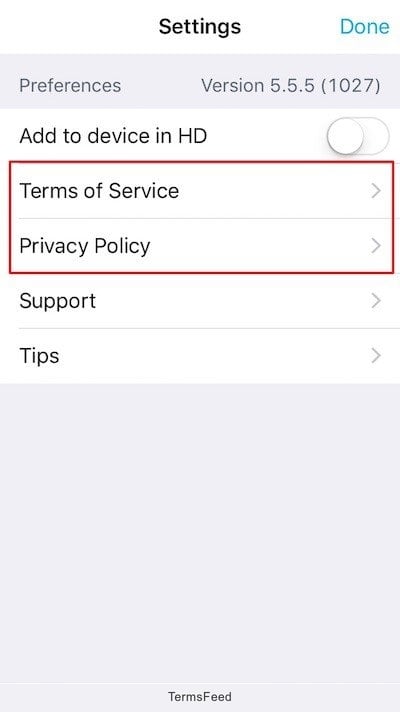 Vimeo iOS app: Settings screen