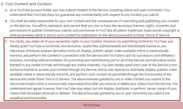 YouTube Content and Conduct Clause