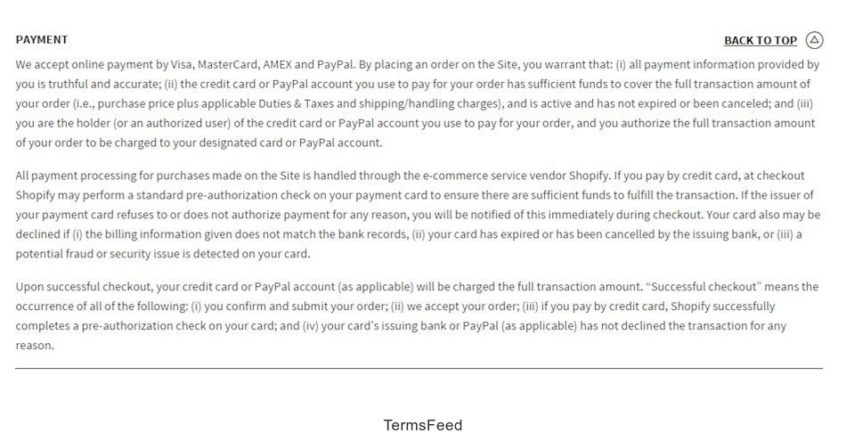 BlackMilk Terms of Sale: Payment Clause