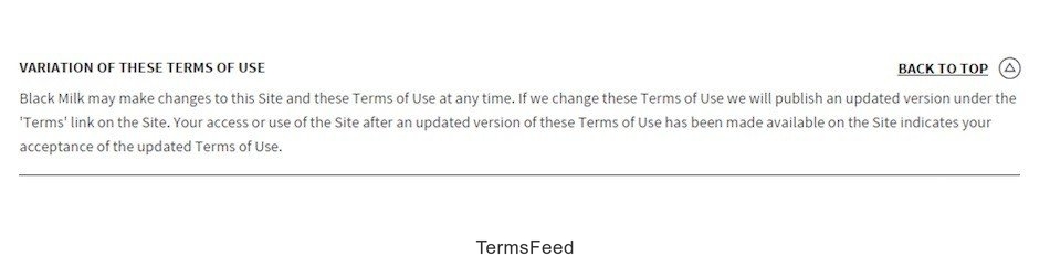 BlackMilk: Clause on Variation of Terms of Use