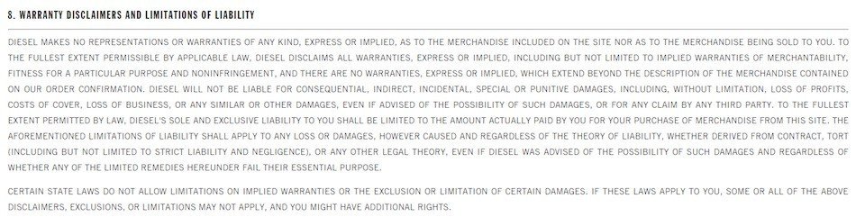 Diesel Terms of Sale: Warranty Disclaimer Clause