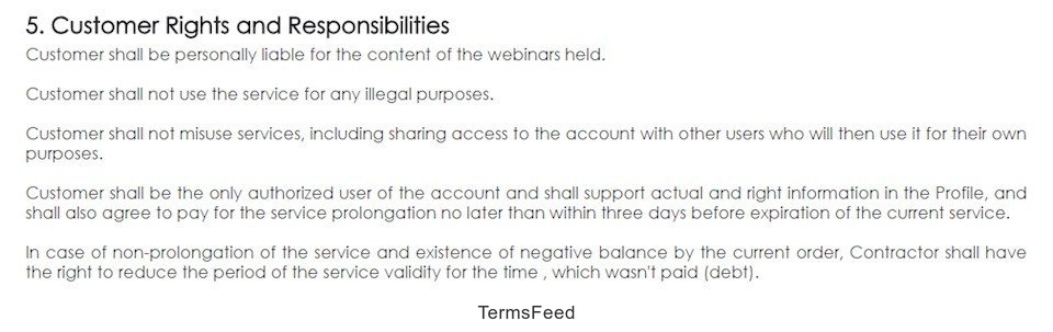 My Own Conference Terms & Conditions: Customer Rights, Responsibilities Clause