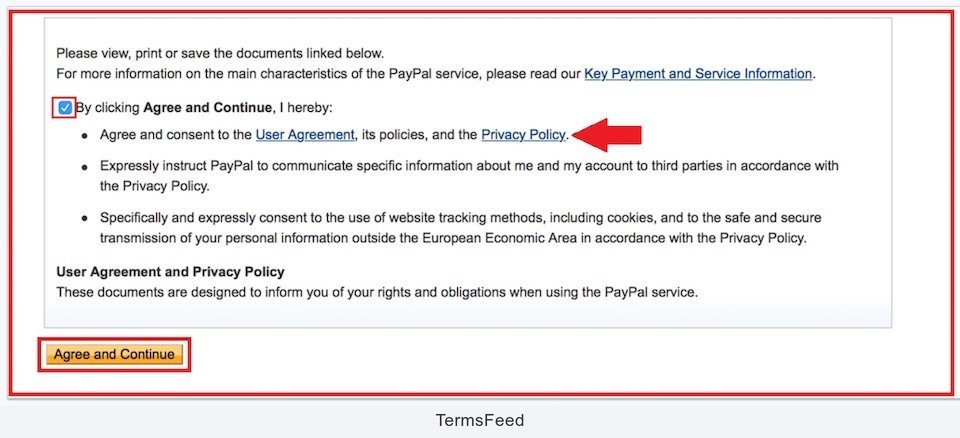 PayPal: Agree & Continue to create Business Account