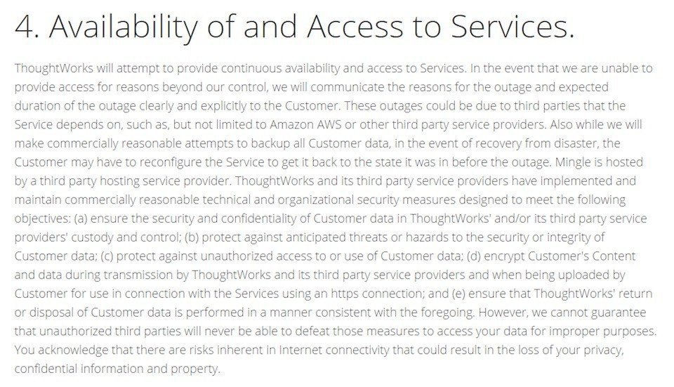 ThoughtWorks Mingle SLA: Availability and Access to Services