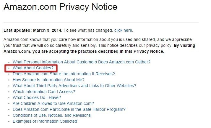What about cookies? in Amazon US Privacy Notice
