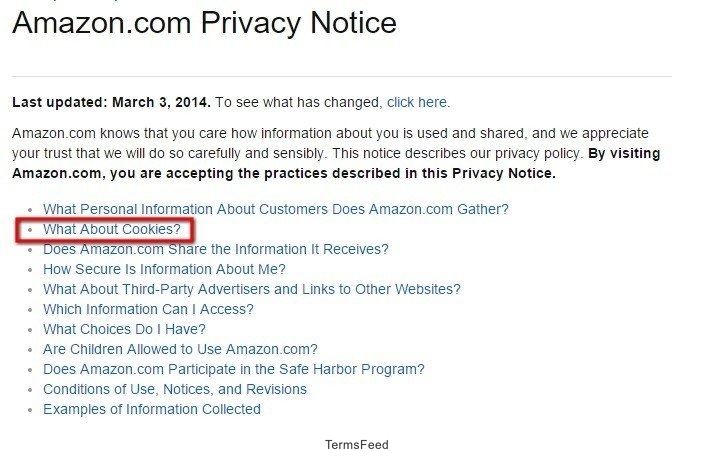 What about cookies? in Amazon US Privacy Notice
