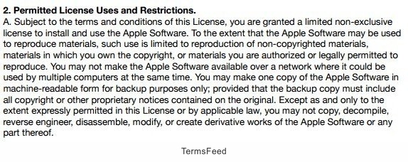 Apple iTunes License: Permitted License Uses clause
