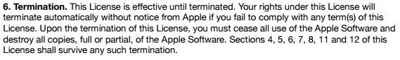 Apple iTunes License: Termination clause