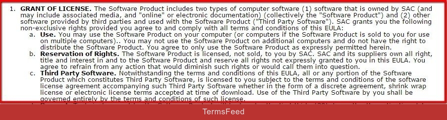 Grant of license clause in EULA of Clickfree Software