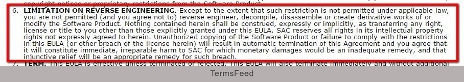Limitation on reverse engineering clause in Clickfree software agreement