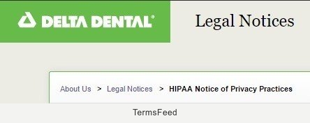 Section of Legal Notices from Delta Dental website