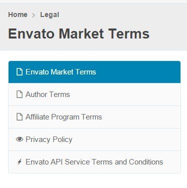 List of legal agreements from Envato Market
