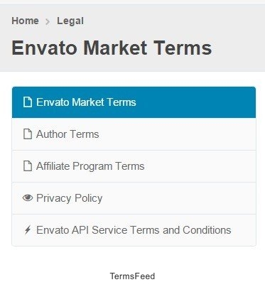 List of legal agreements from Envato Market