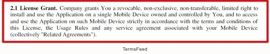 Example of License Grant clause in EULA