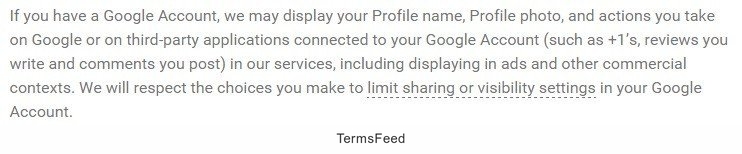 Account Data clause in Privacy Policy of Google