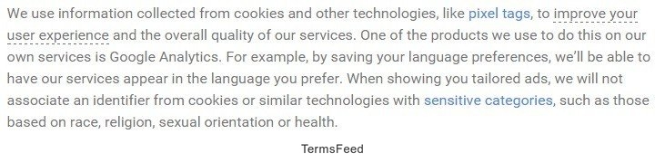 Cookies clause in Account Data clause in Privacy Policy of Google