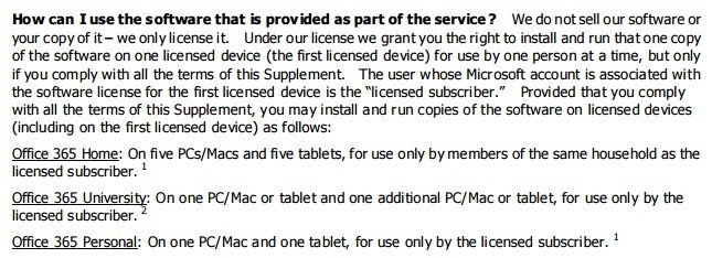 Microsoft Office 365 License: Use software section