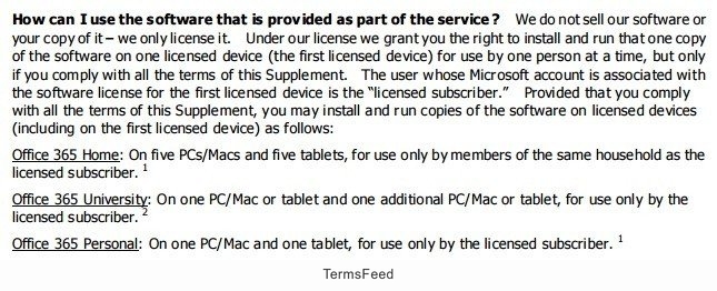 Microsoft Office 365 License: Use software section