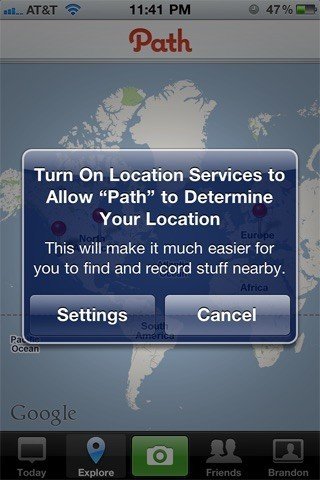 Path iOS app: Turn on Location Services