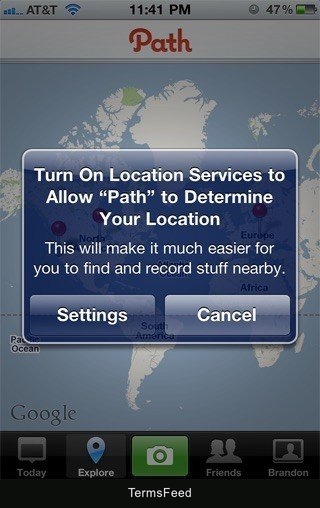 Path iOS app: Turn on Location Services