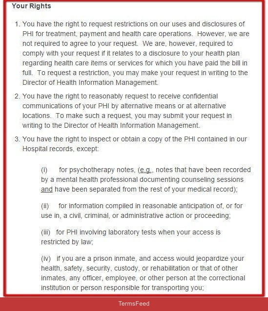 Your Rights clause from HIPAA Notice of Phelps Memorial
