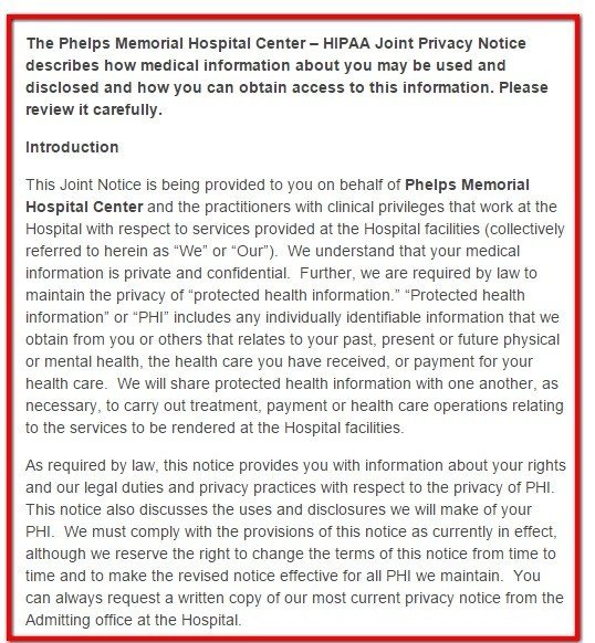 Introduction clause from HIPAA Privacy of Phelps Memorial Website