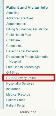 Highlight legal link from sidebar of Phelps Memorial Hospital Center website