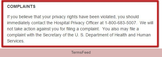 Complaints clause in standard HIPAA Notice