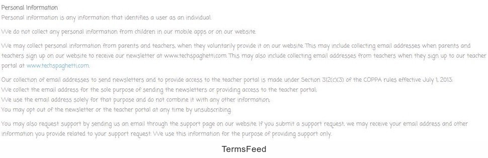 Screenshot of Privacy Policy page of TechSpaghetti