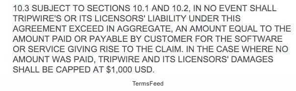 Limitation of liability clause in Tripwire agreement, part 3