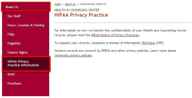 Link to HIPAA Privacy Information from University of Denver