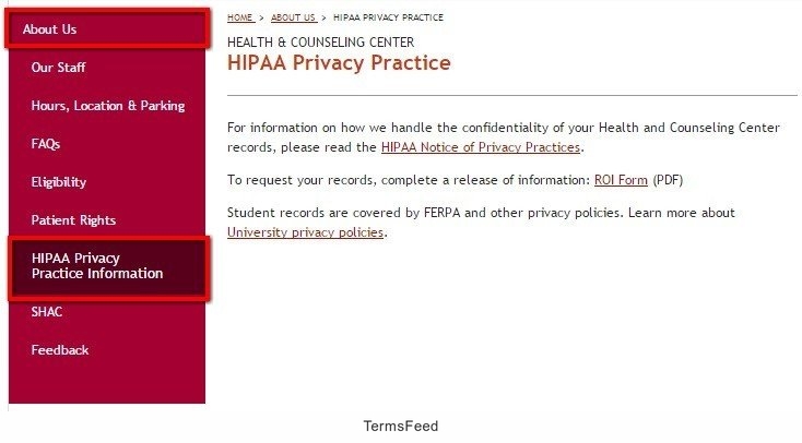 Link to HIPAA Privacy Information from University of Denver