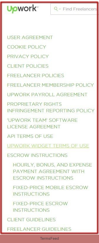 List of legal agreements from UpWork