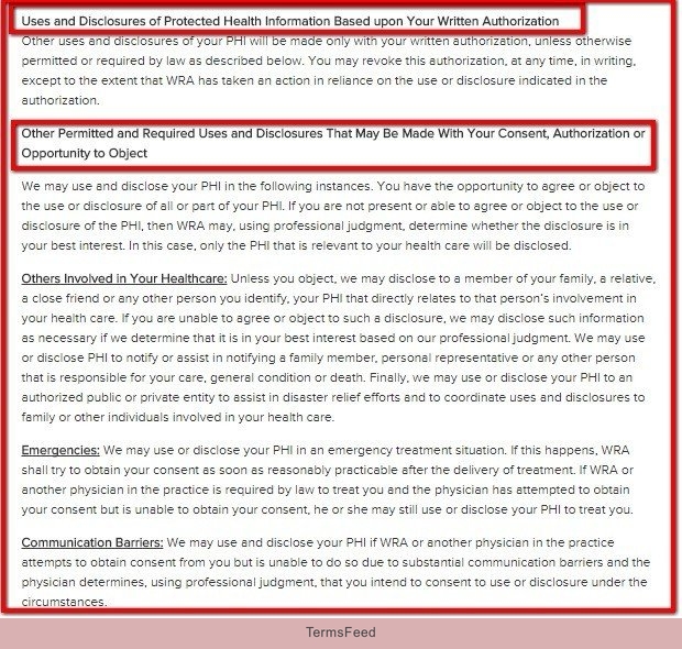 Other Uses clause from HIPAA Notice of Washington Radiology