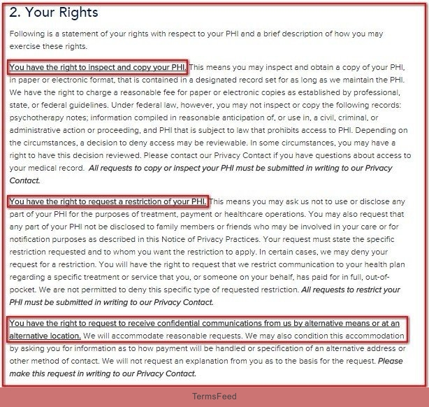 Your Rights clause from HIPAA Notice of Washington Radiology