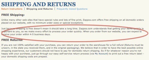 Free Shipping policy from Zappos