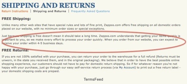 Free Shipping policy from Zappos