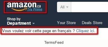 Amazon CA notice for switching to FR lang