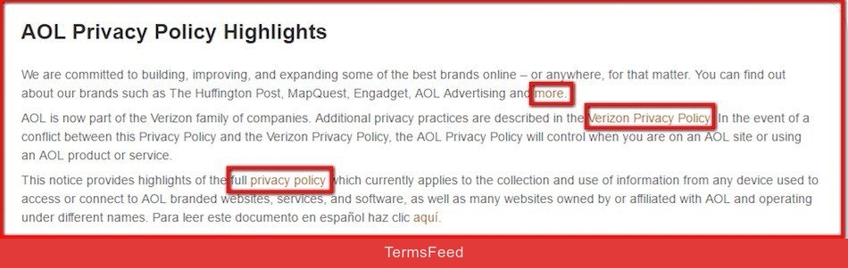 AOL Privacy Policy Highlights