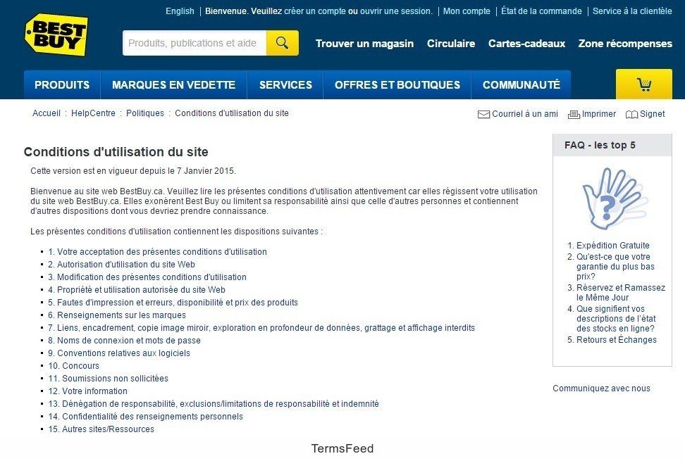 BestBuy Canada: Conditions utilisations