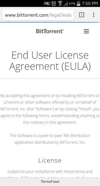 EULA in Safari Browser from Bleep App